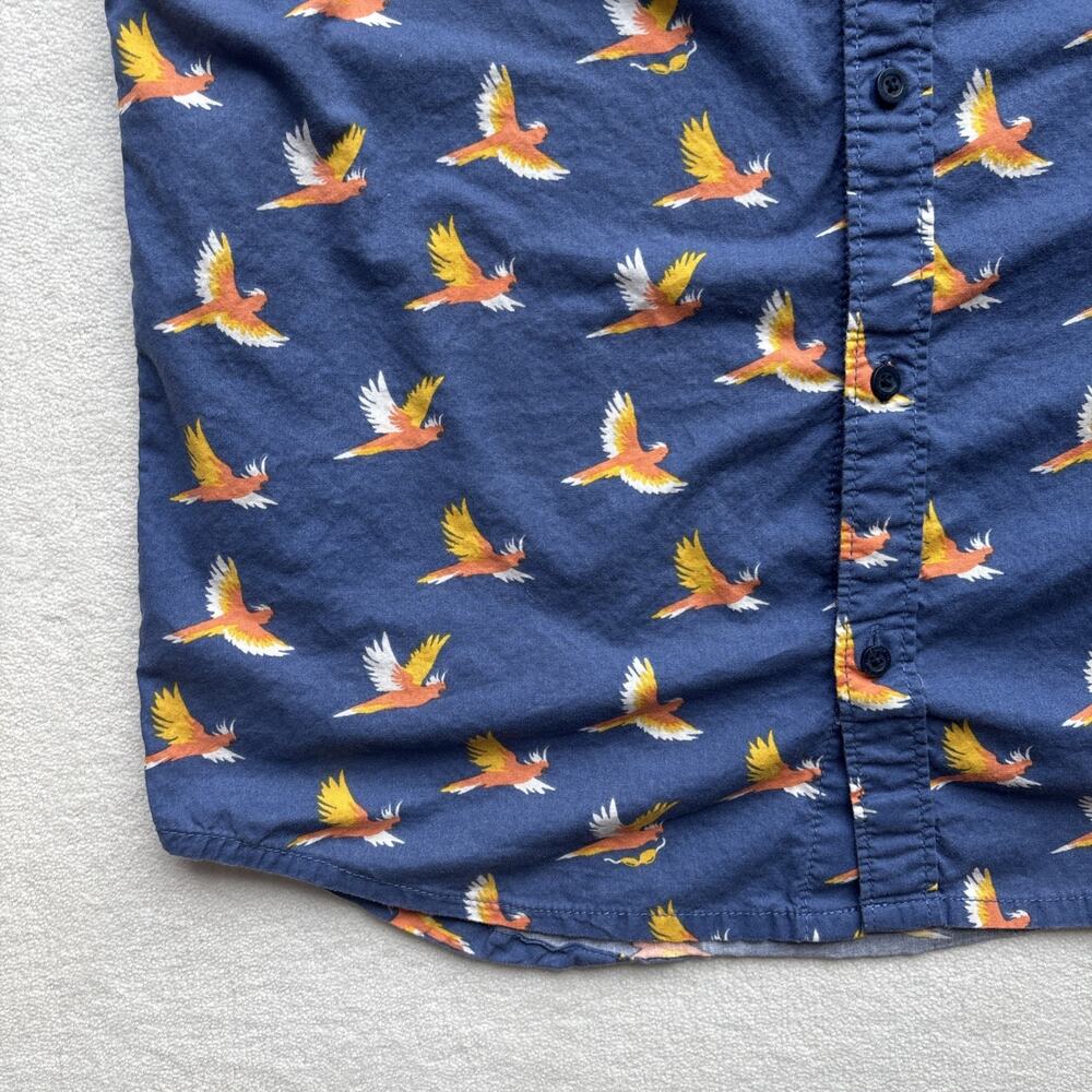 Quiksilver Button Down Shirt Mens Large Blue Tropical Bird Print Modern Fit S/S - Picture 5 of 16